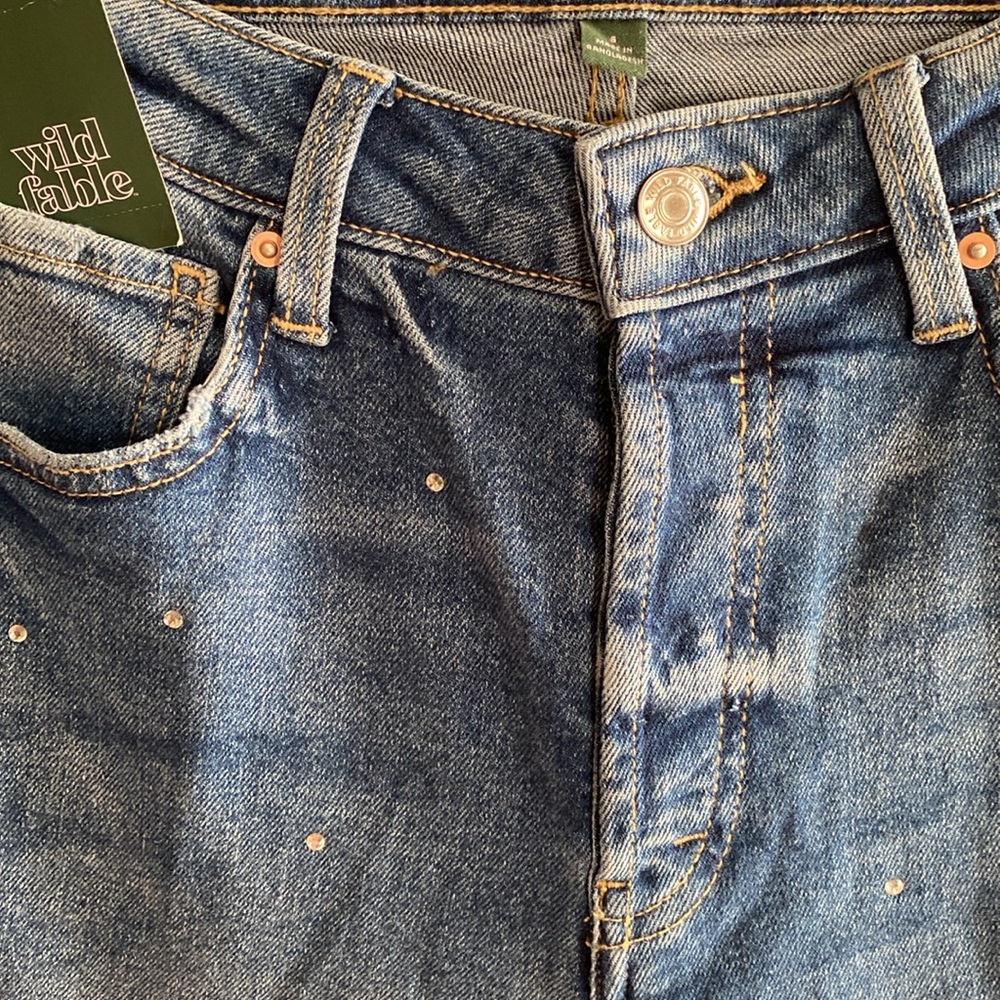 Wild Fable Distressed Rhinestone-Studded Denim Jeans, Size 6, Frayed Hem NWT